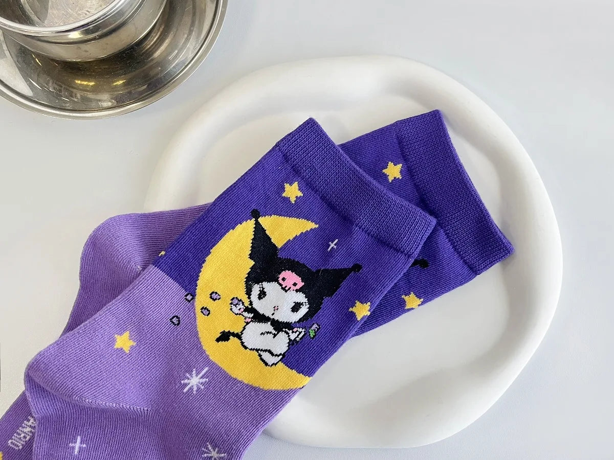 Purple Cartoon Socks: Embrace Your Inner Cute Witch with Disney Sanrio Kuromi! girls ladies kids